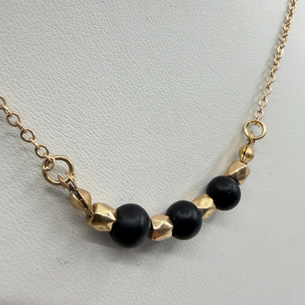 Minimalist Gold Tone Black Bead Necklace Delicate Dainty Layering Jewelry Gift